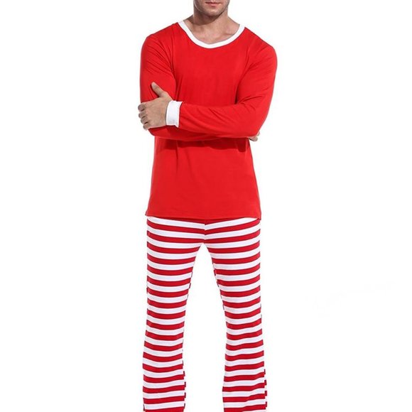 Matching Red White Striped Winter Christmas Family Pajamas PJs Men Women Kids - Picture 4 of 16